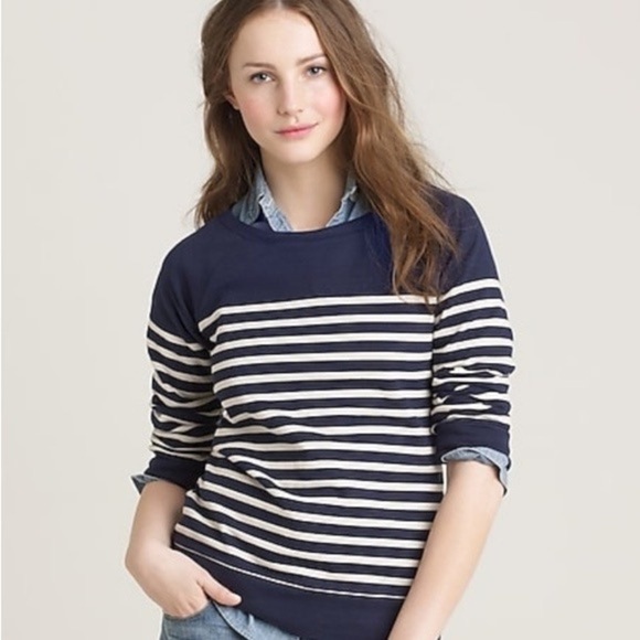 J. Crew Pier Stripe Navy Sweatshirt - Picture 1 of 8